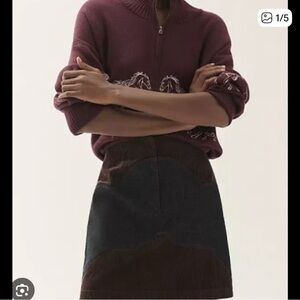 Anthropologie Burgundy and Black Corduroy Skirt